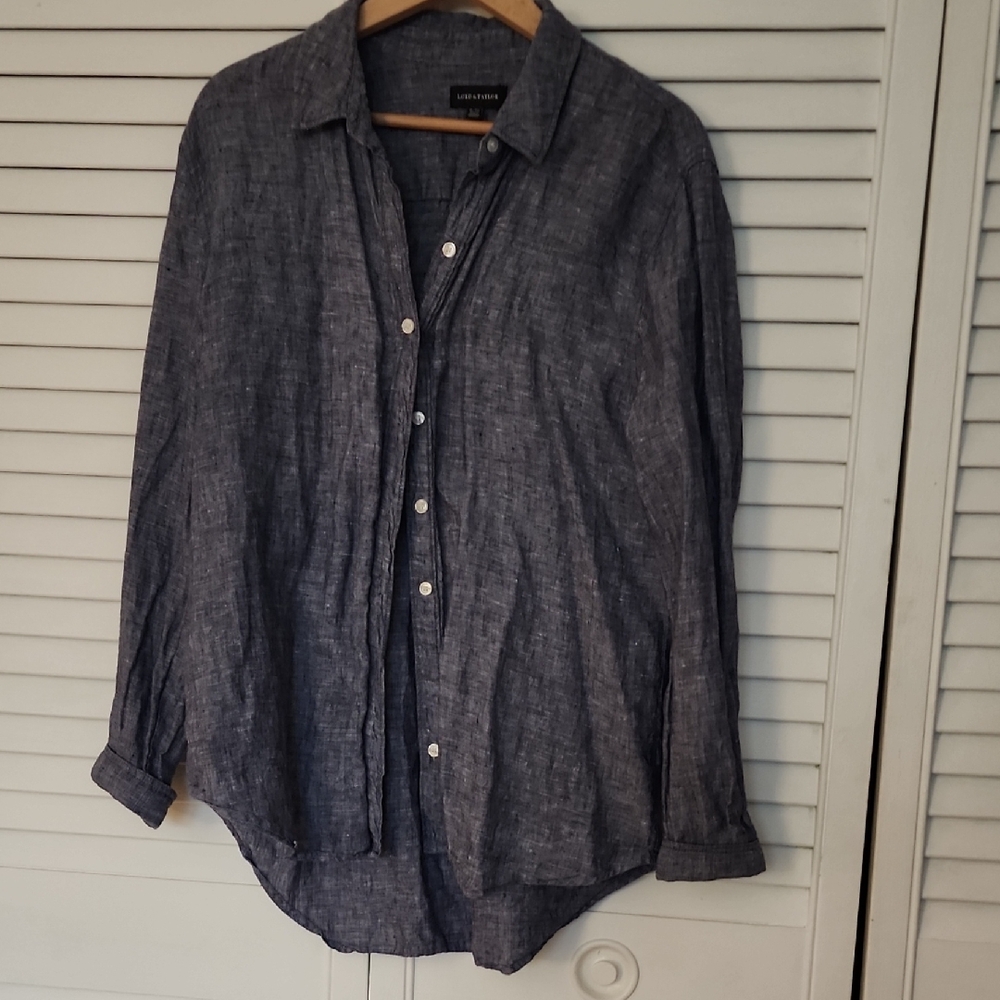Lord & Taylor Blue Button Down Shirt 100% Linen